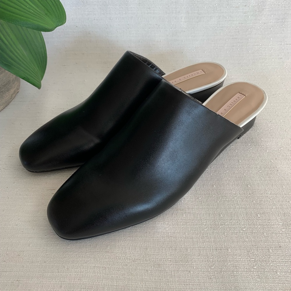 NWOT Charles & Keith Black Faux Leather Wedged Loafer Mules Woman’s EU39 US 8 - Picture 5 of 10